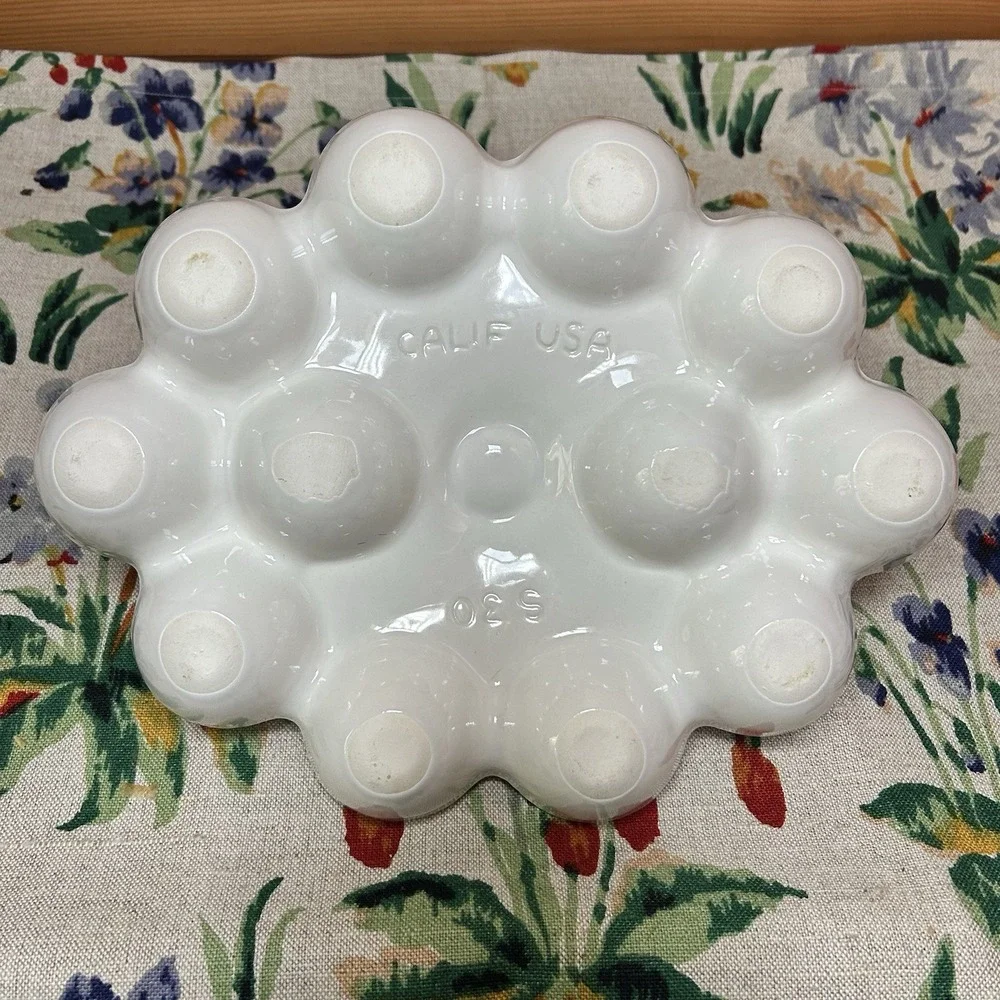 Vintage Easter California Pottery Chick Bird Deviled Egg Plate Dish Platter Tray